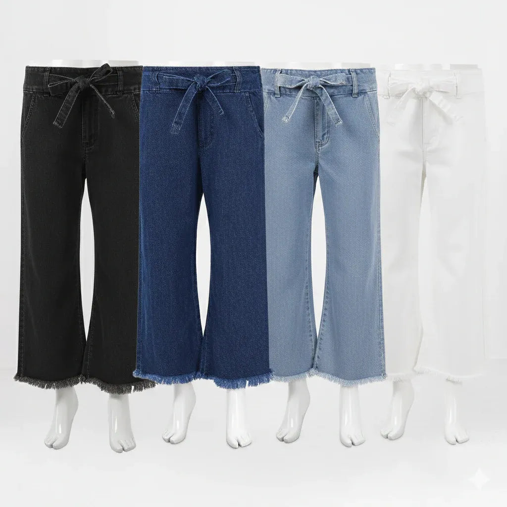 Women’s Wide Leg Drawstring Denim Pants - Set of 4 Pieces