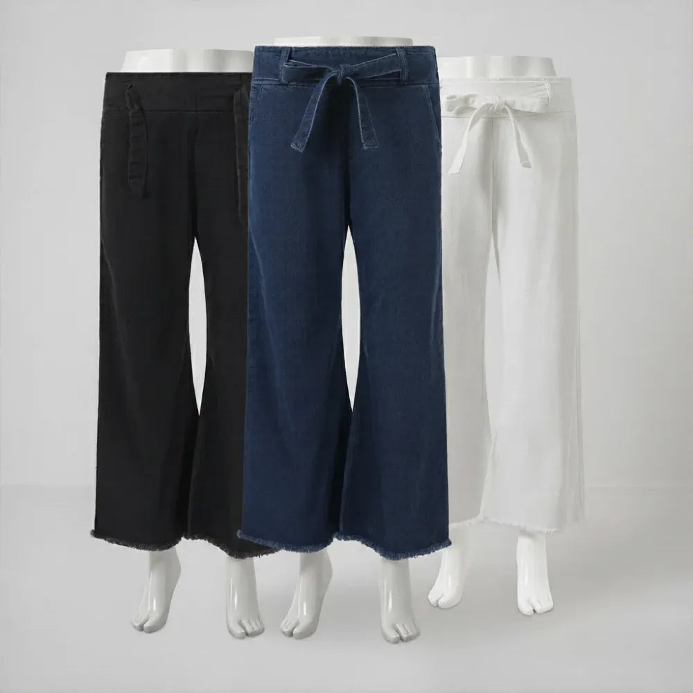 Women’s Wide Leg Drawstring Denim Pants - Set of 3 Pieces