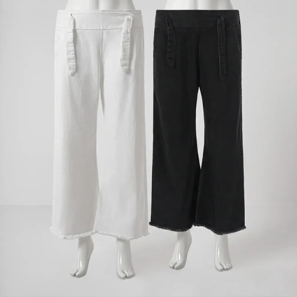 Women’s Wide Leg Drawstring Denim Pants - Set of 2 Pieces
