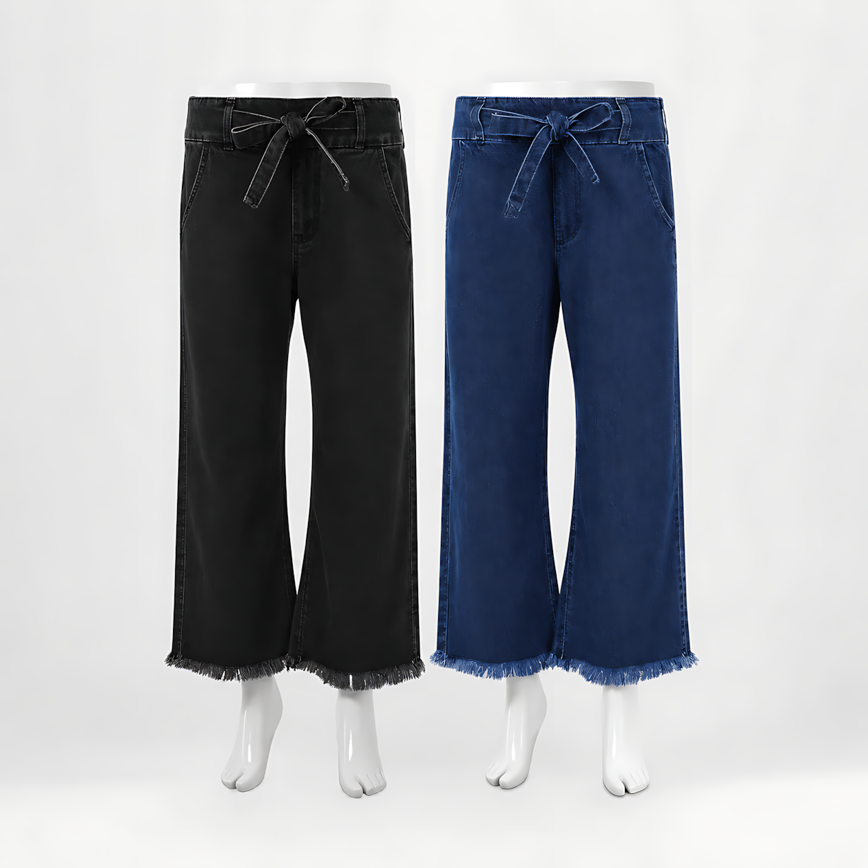 Women’s Wide Leg Drawstring Denim Pants - Set of 2 Piece