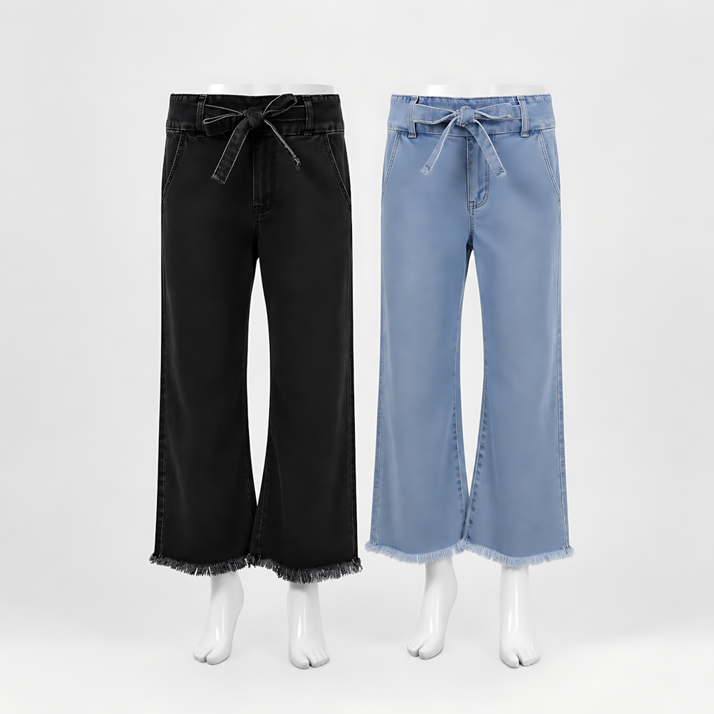Women’s Wide Leg Drawstring Denim Pants - Set of 2 Pieces