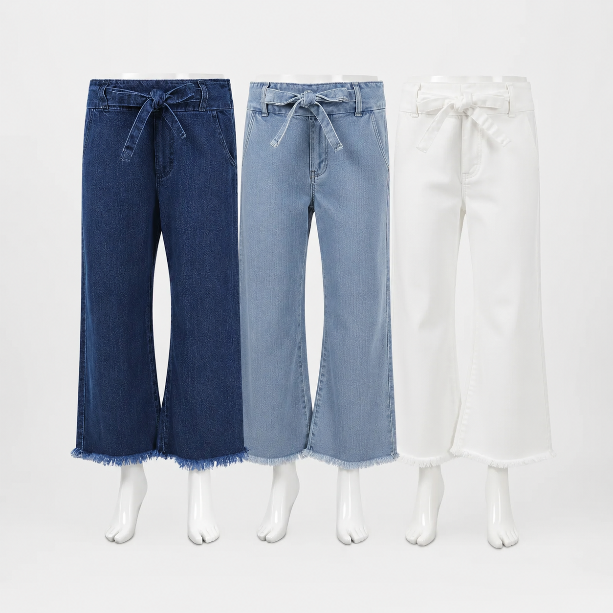 Women’s Wide Leg Drawstring Denim Pants - Set of 3 Piece