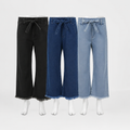 Women’s Wide Leg Drawstring Denim Pants - Set of 3 Piece